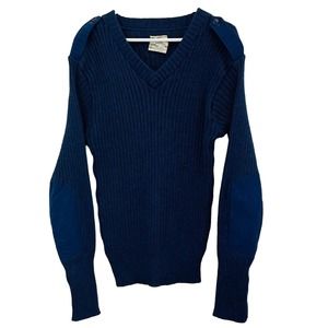 Vtg Mens 42 Brigade Quartermasters Woolly Pully Sweater Navy‎ Blue Wool V-Neck